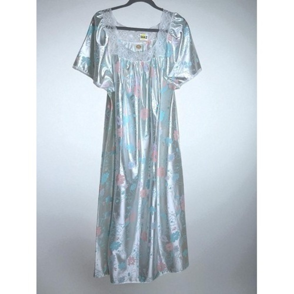 VTG NWOT Eurobellla BlueFloral Sleepwear Nightgown Maxi Slip Dress Woman 48/L UK